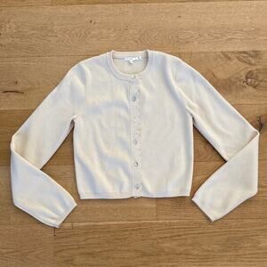 NIA - Roxie Scallop Edge Button Front Crew Neck Cardigan in Beige